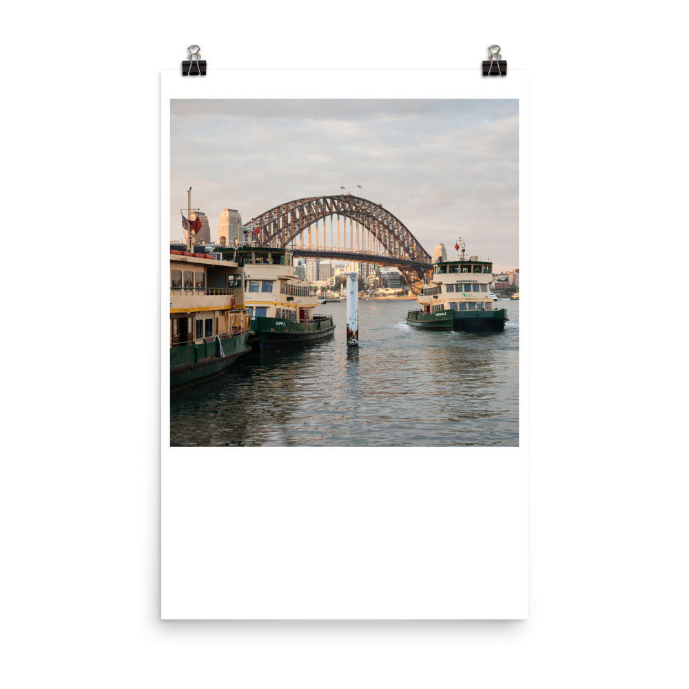 Wall art color photography print poster of Sydney Harbour bridge and boats in the bay