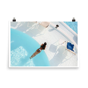 Wall art color photography print poster of a swimming pool during Summer in Mykonos Greece