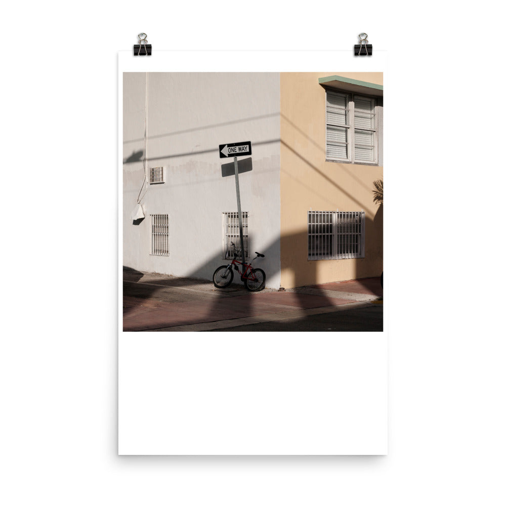 Wall art color photography print poster of buildings and a bike in Miami Florida