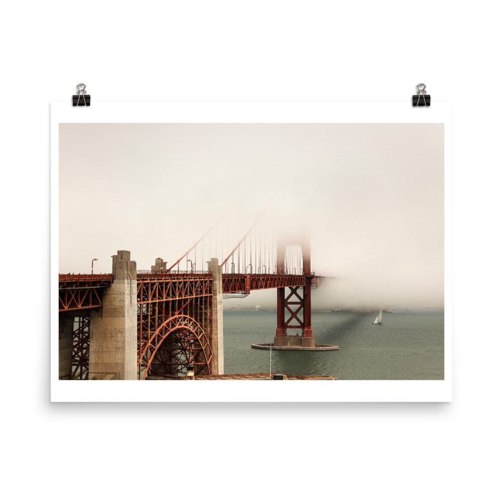 Wall art color photography print poster of fog down at the Golden Gate bridge in San Francisco California