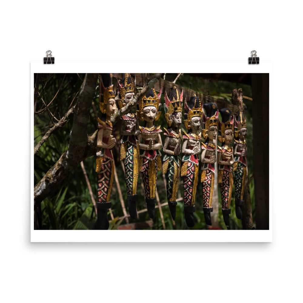 Wall art photography print poster of balinese wooden dolls