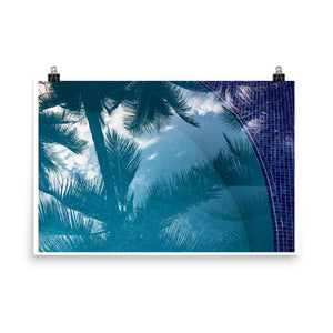 Wall art color photography print poster of coconut trees reflections on a blue pool in Praia Preta Brazil
