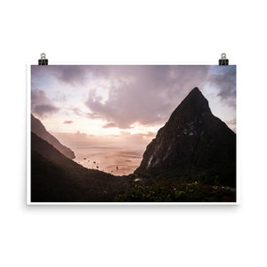 Wall art color photography print poster of the sunset over soufriere in St Lucia