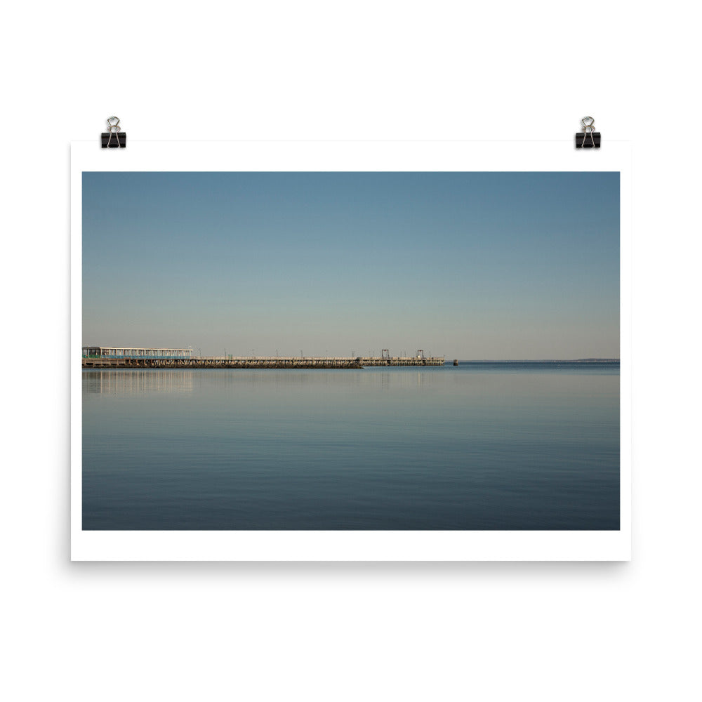 Wall art color photography print poster of sunset at the Playland pier in Rye NY