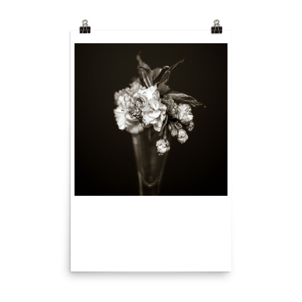 Wall art photography print poster of black and white image of flowers in a vase