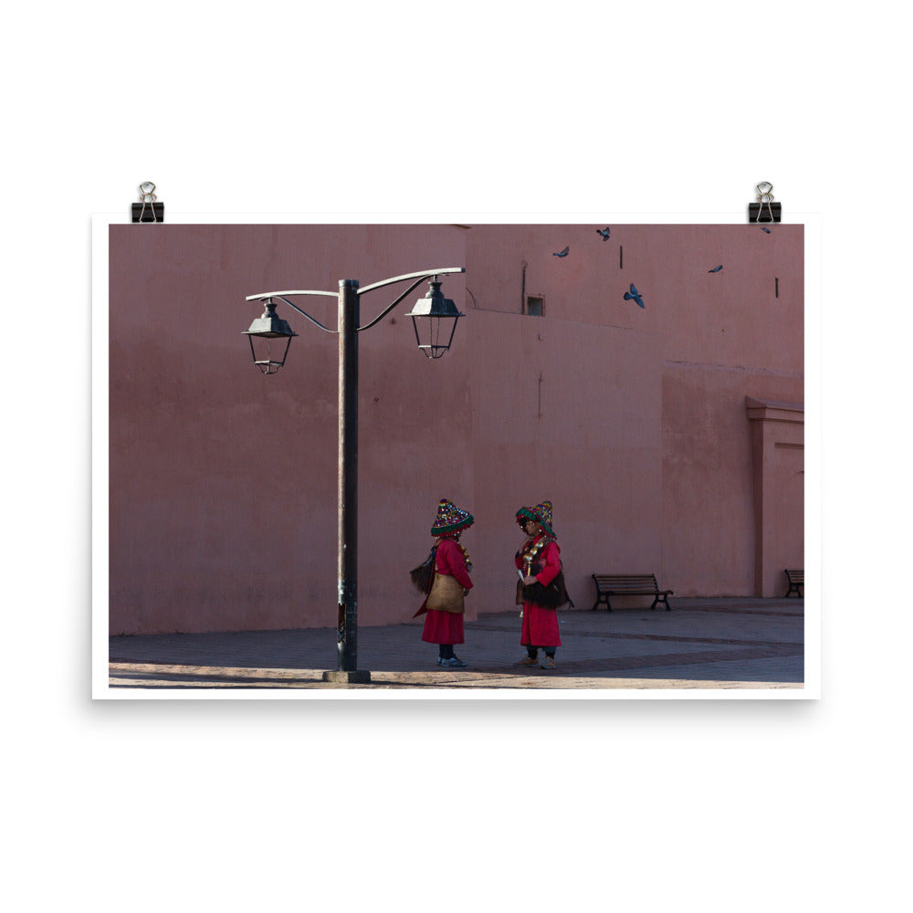 Wall art color photography print poster of traditional water vendors in Marrakech Morocco