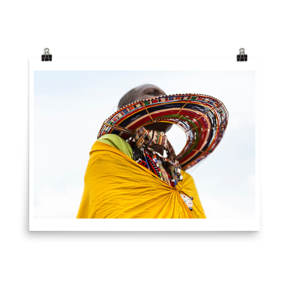 Wall art color photography print poster of a Maasai woman wearing colorful clothes in Kenya Africa 