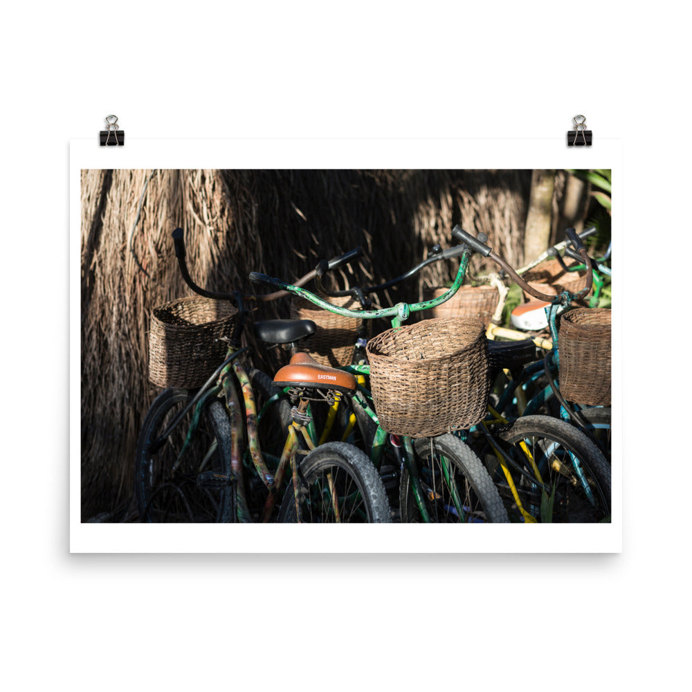 Wall art color photography print poster of bicicles in Tulum Mexico