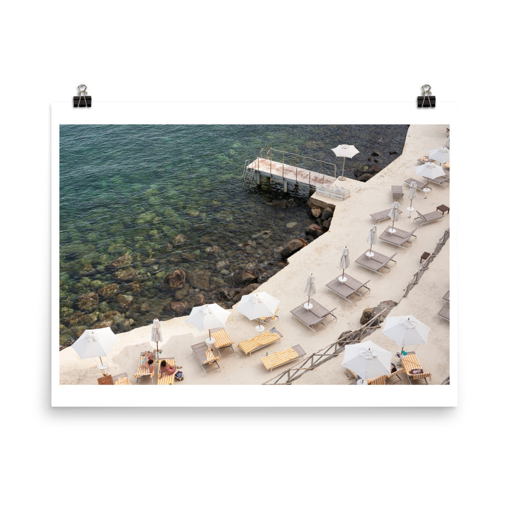 Wall art color photography print poster of the Hotel Il Pellicano deck on the water in Porto Ercole Italy