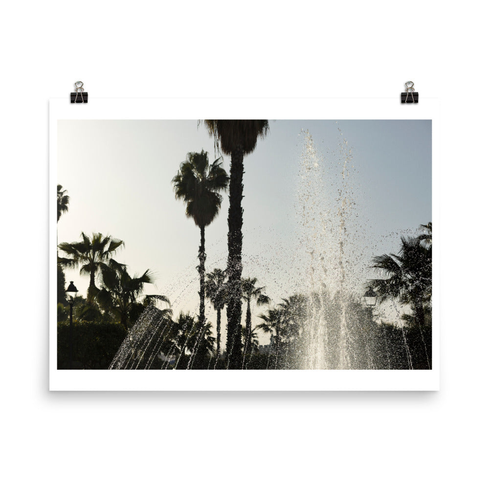 Wall art color photography print poster of a water fountain in Parc Lalla Hasna in Marrakech Moroocco in dramatic light