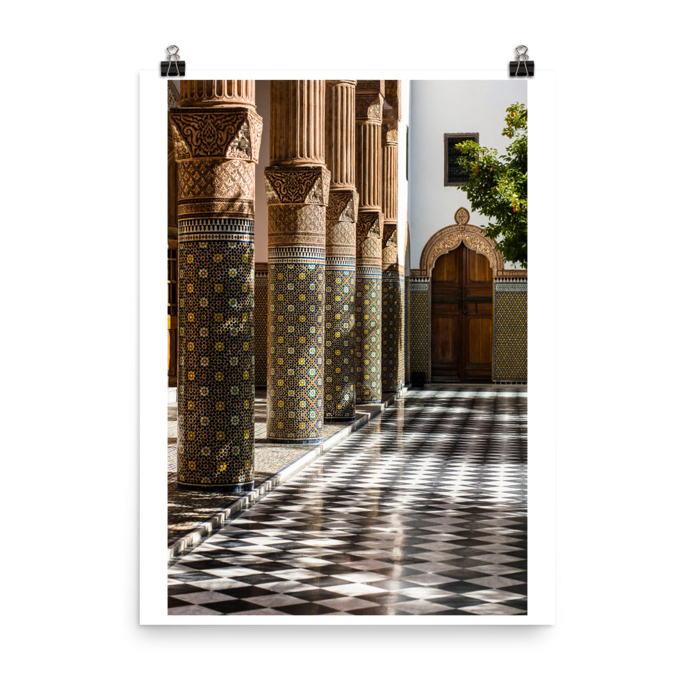 Wall art color photography print poster of interiors of a ryad in Marrakech Morocco