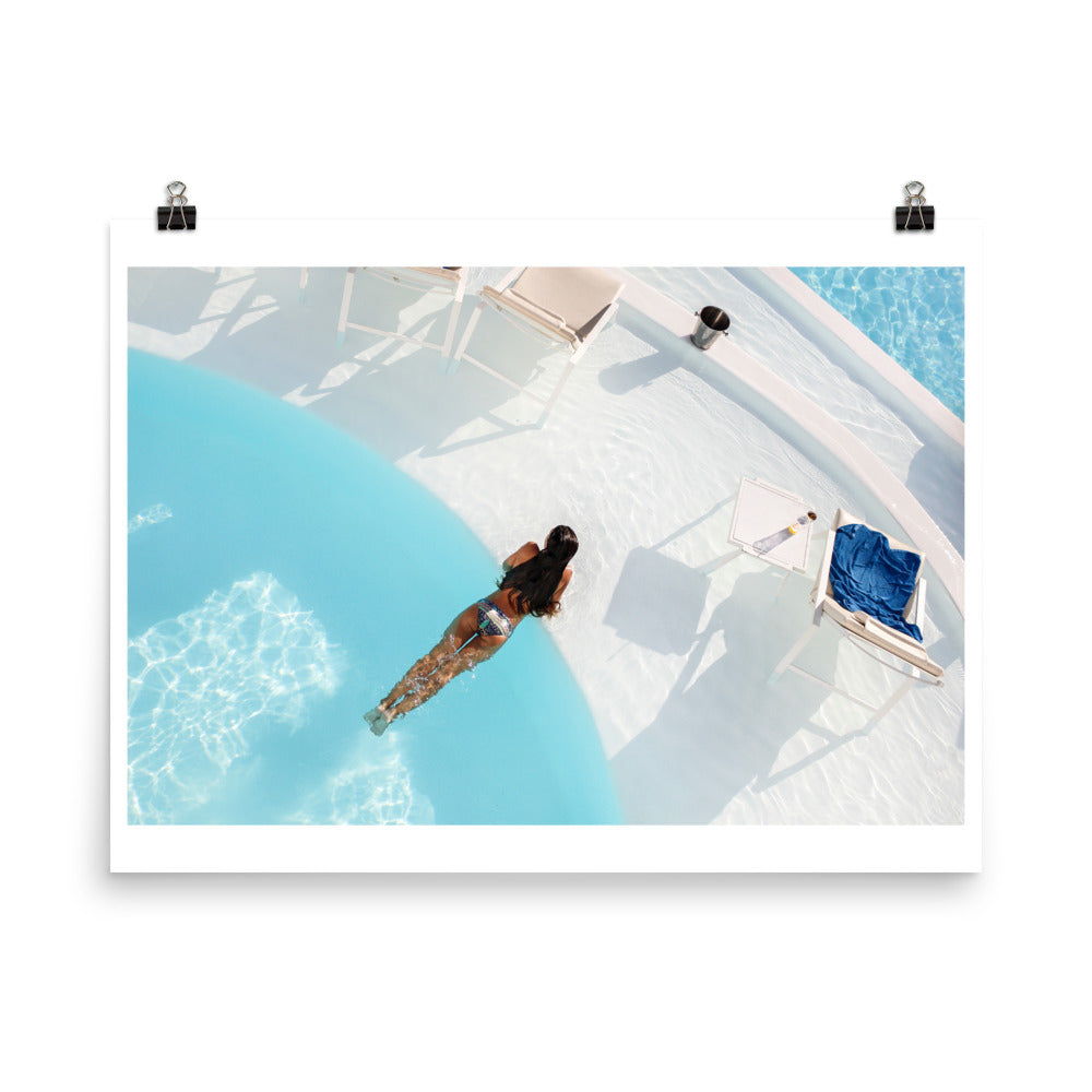 Wall art color photography print poster of a swimming pool during Summer in Mykonos Greece