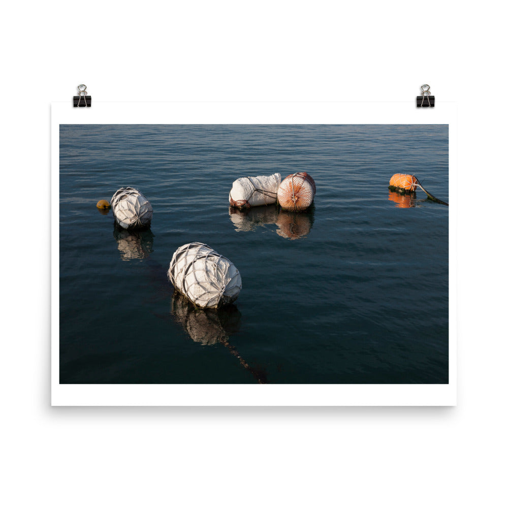 Wall art color photography print poster of buoys on water in Teshima Island Japan