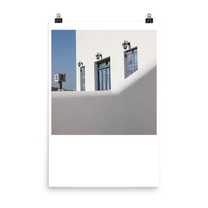 Wall art color photography print poster of a carved dovecote in Mykonos