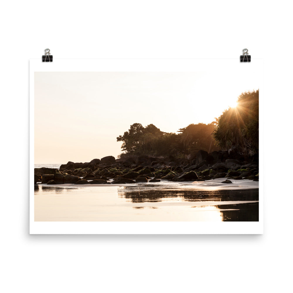 Wall art color photography print poster of a sunset at Praia Preta beach in Sao Paulo Brazil