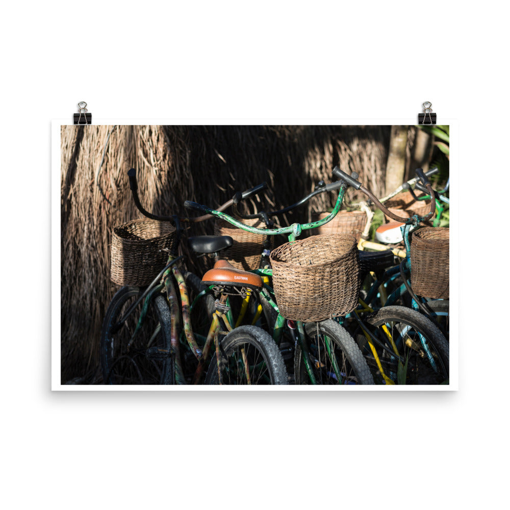 Wall art color photography print poster of bicicles in Tulum Mexico